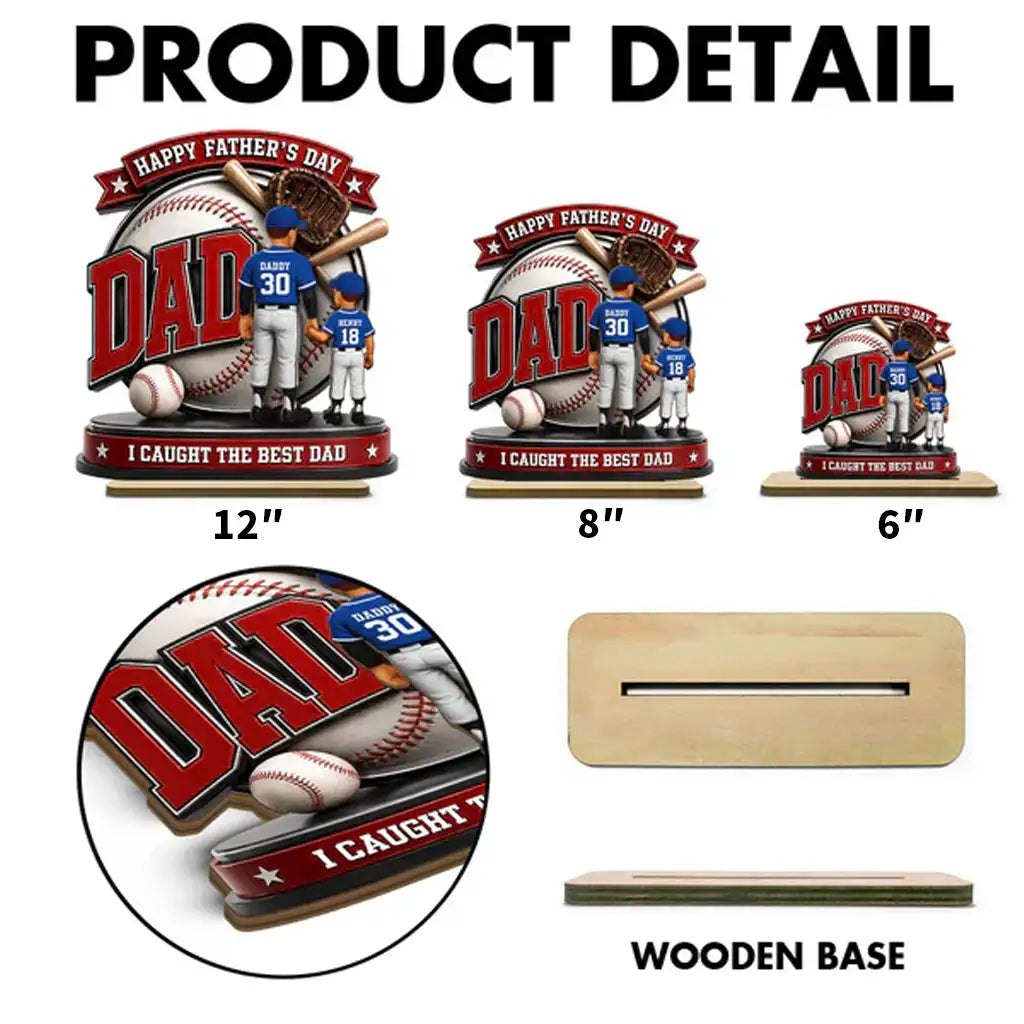 Personalized Baseball Dad 2-Layer Wooden Plaque, Holding Hands Scene, Unique Gift for Dad