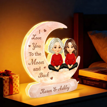 I Love You to the Moon and Back Acrylic Light Box, Personalized Mom and Daughter Keepsake Lamp for Nightstand Warm Glow Gift