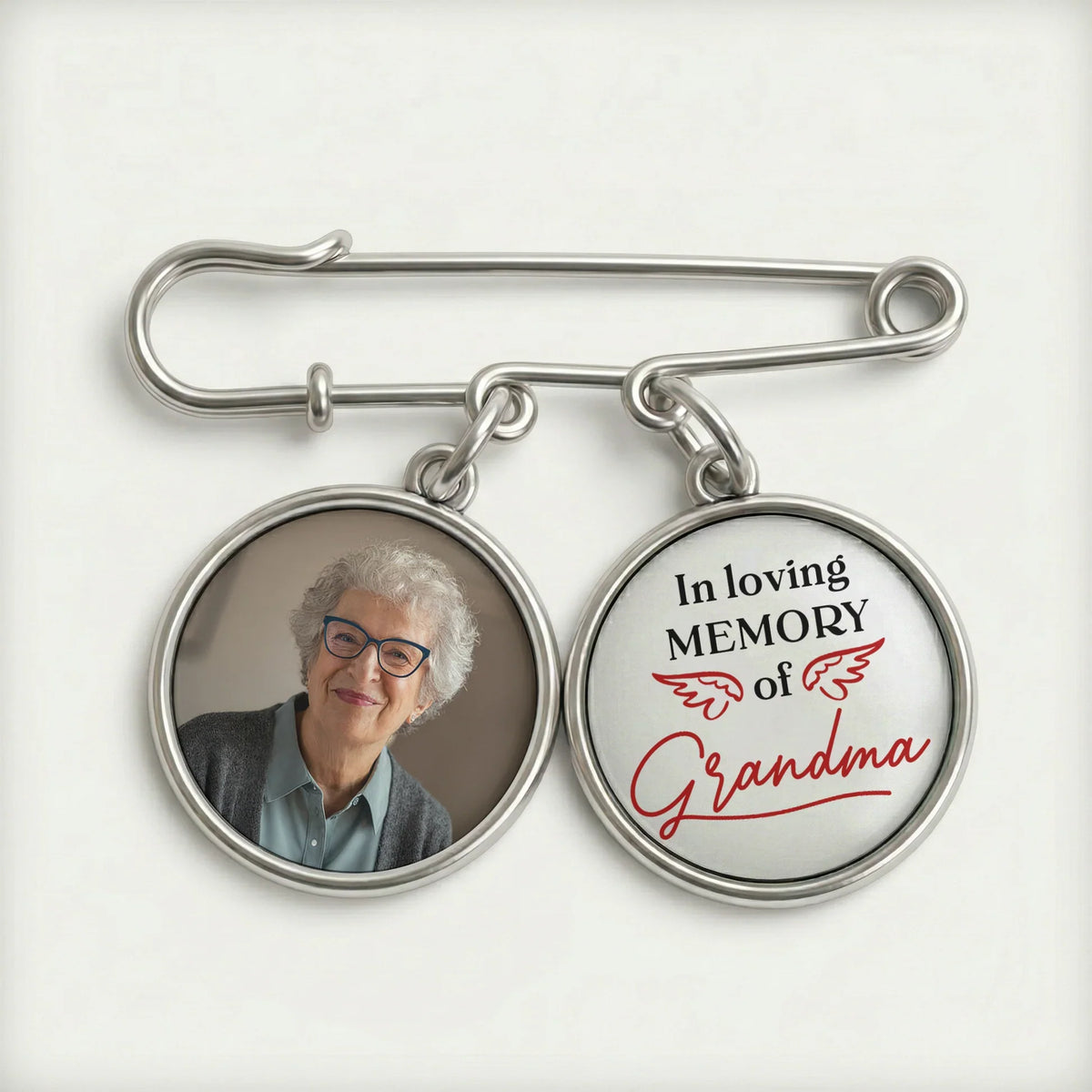 In Loving Memory of Grandma Alloy Charm Lapel Pin With Custom Photo - Heartwarming Memorial Gift