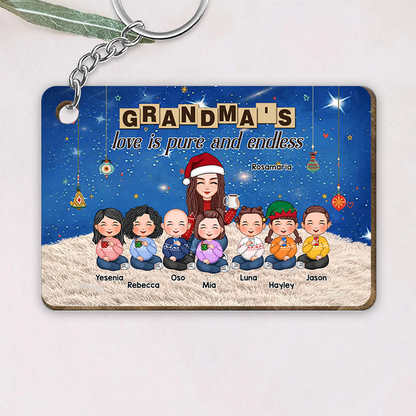 Grandma & Grandkid Sitting On Heart Pattern Moon - Personalized Poster or Canvas or Ornament or Plaque or Keychain