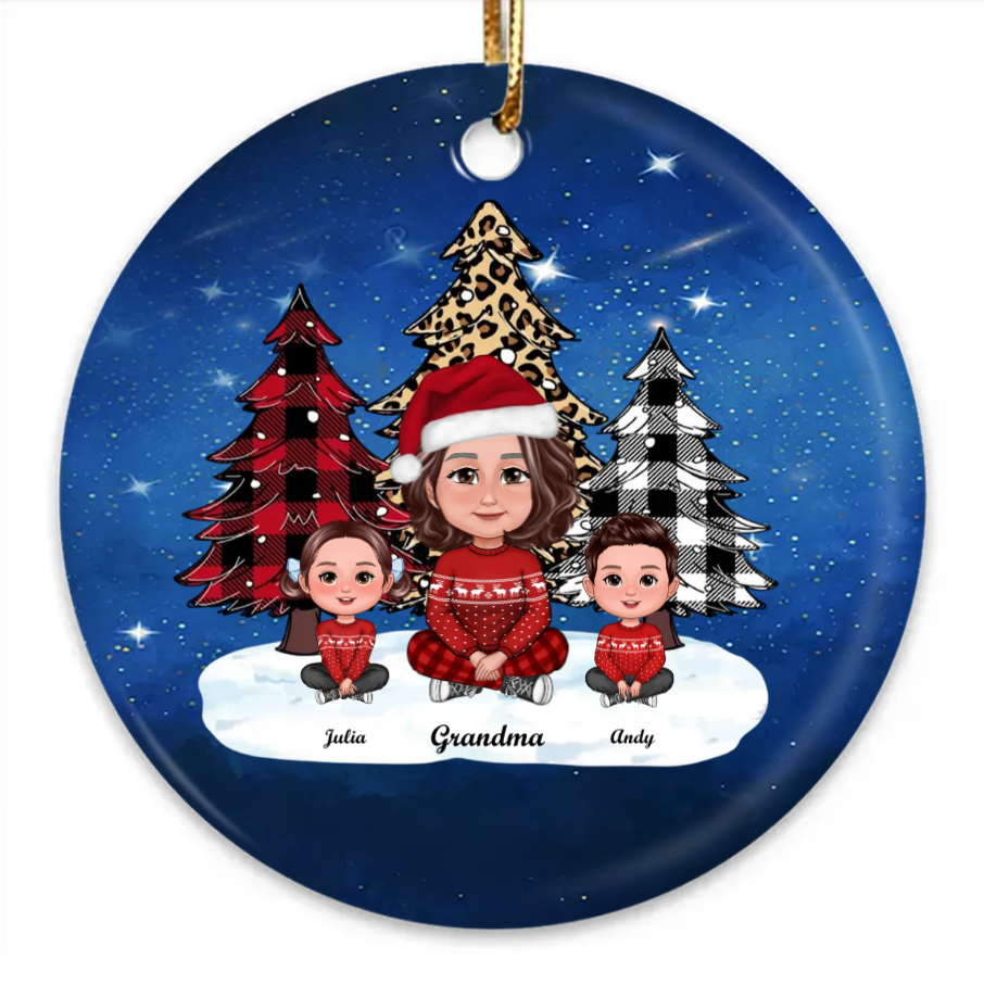 Leopard Checkered Christmas Tree Grandma & Grandkids Tabletop Decor Pe