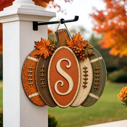 Personalized Wooden Sign, Autumn Pumpkin Door Accent, Creative Gift for Family and Football Fans