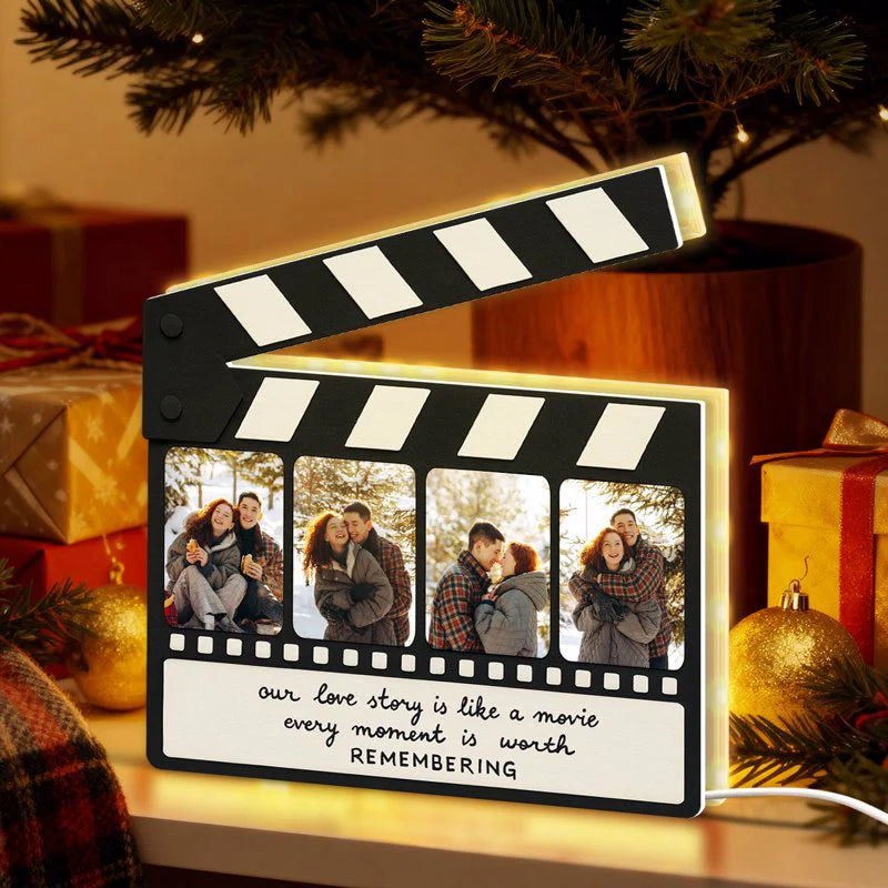 Clapperboard Acrylic Light Box, Personalized Photos and Warm Glow Bedroom Decor for Couples, a Unique Romantic Gift