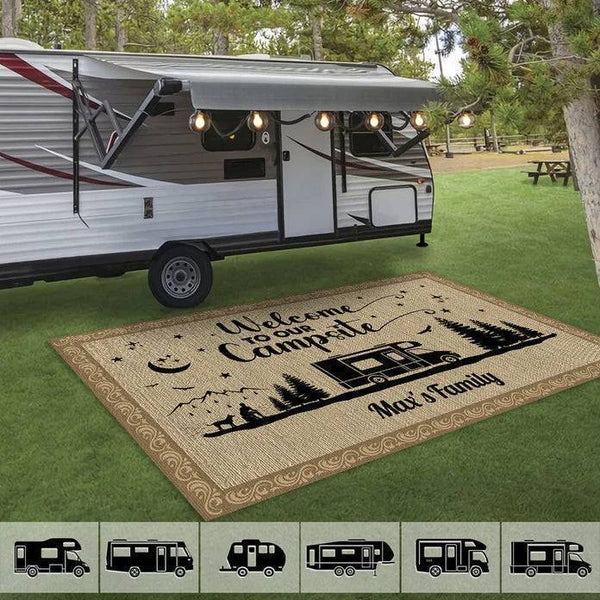 Happy Campers Camping Patio Rug, Patio Mat