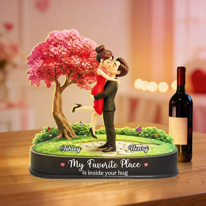 Personalized Acrylic Light Box Kissing Couple Under Pink Tree Night Sky, Warm Glow Unique Romantic Gift for Her or Him