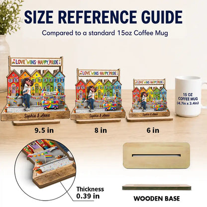 LGBT 2-Layer Wooden Plaque, Love Wins Rainbow Houses & Kissing Couple, Creative Gift for Partner