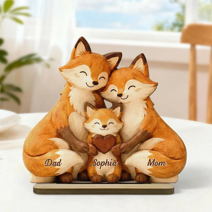 Heartwarming Woodland Fox Family Hug 2-Layer Wooden Plaque, Personalized Keepsake for Mom & Dad - Unique Gift