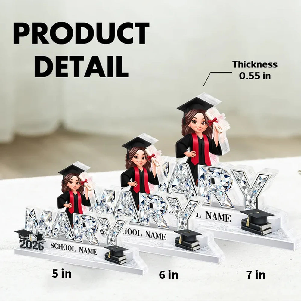 Personalized Shaped Acrylic Block Plaque Graduation Shelf Decor, Class of 2026 Name Display, Unique Gift for Grads