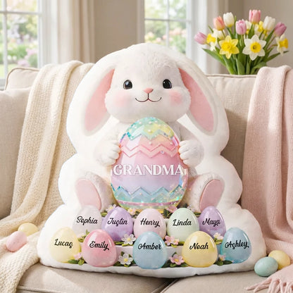 Grandma Easter Bunny Shaped Pillow, Personalized Keepsake With Pastel Egg Art, Sweet Home Decor Gift for Grandma