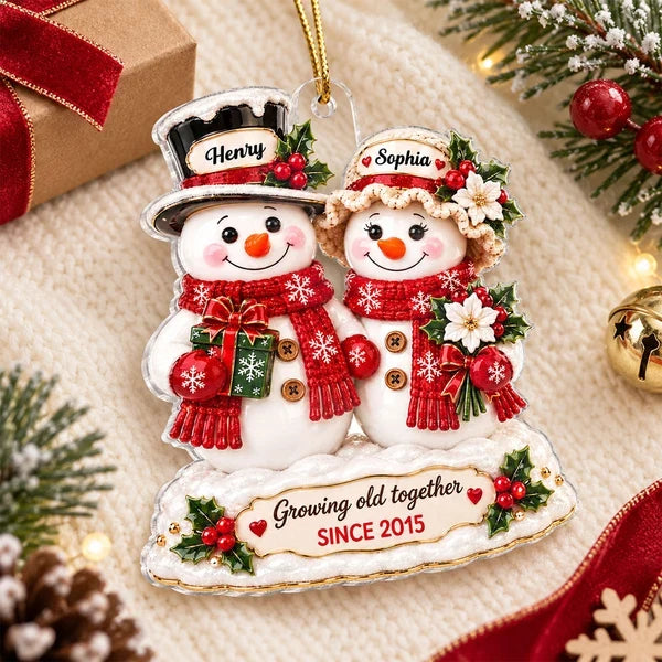 Personalized Acrylic Ornament, Snowman Couple Growing Old Together, Unique Christmas Gift for Partners