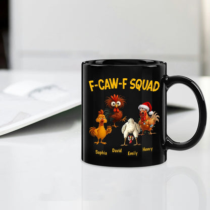 Personalized F-CAW-F Squad Full Color Mug Funny Chicken Cartoon Gift for Friends or Family Coffee Time Laughs