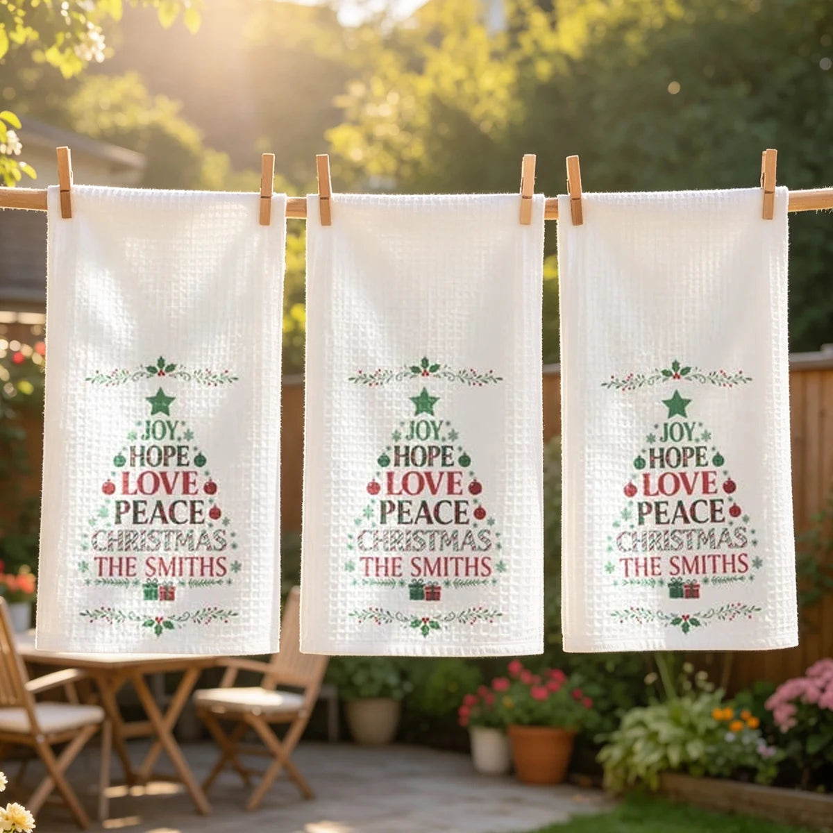 Joy Hope Love Peace Personalized Kitchen Towel, Creative Christmas Gift for Mom and Family