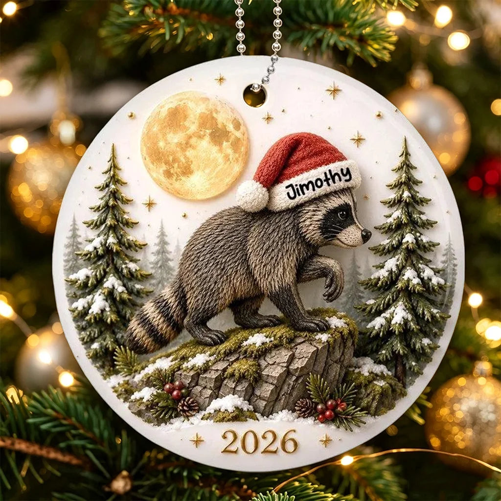 Viral Jimothy Raccoon Ceramic Ornament, Personalized Santa Hat Scene, Creative Gift for Holiday Memories