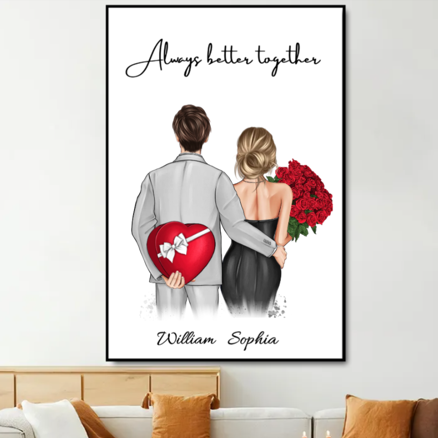 "Hearts in Harmony" - 'Always Better Together' Personalized Couple Poster/Canvas - A Sentimental Anniversary Gift