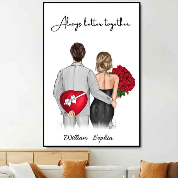 "Hearts in Harmony" - 'Always Better Together' Personalized Couple Poster/Canvas - A Sentimental Anniversary Gift