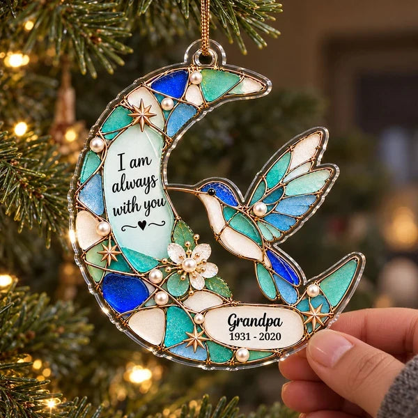 Always With You Moon & Cardinal Hummingbird Butterfly Symbol 2D Flat Printed - Personalized Acrylic Ornament - Memorial Sympathy Gift, Christmas Remembrance Keepsake