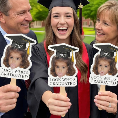 Personalized Graduation & Party Face Fan Custom Photo Head Cutout with Fun Hat Options