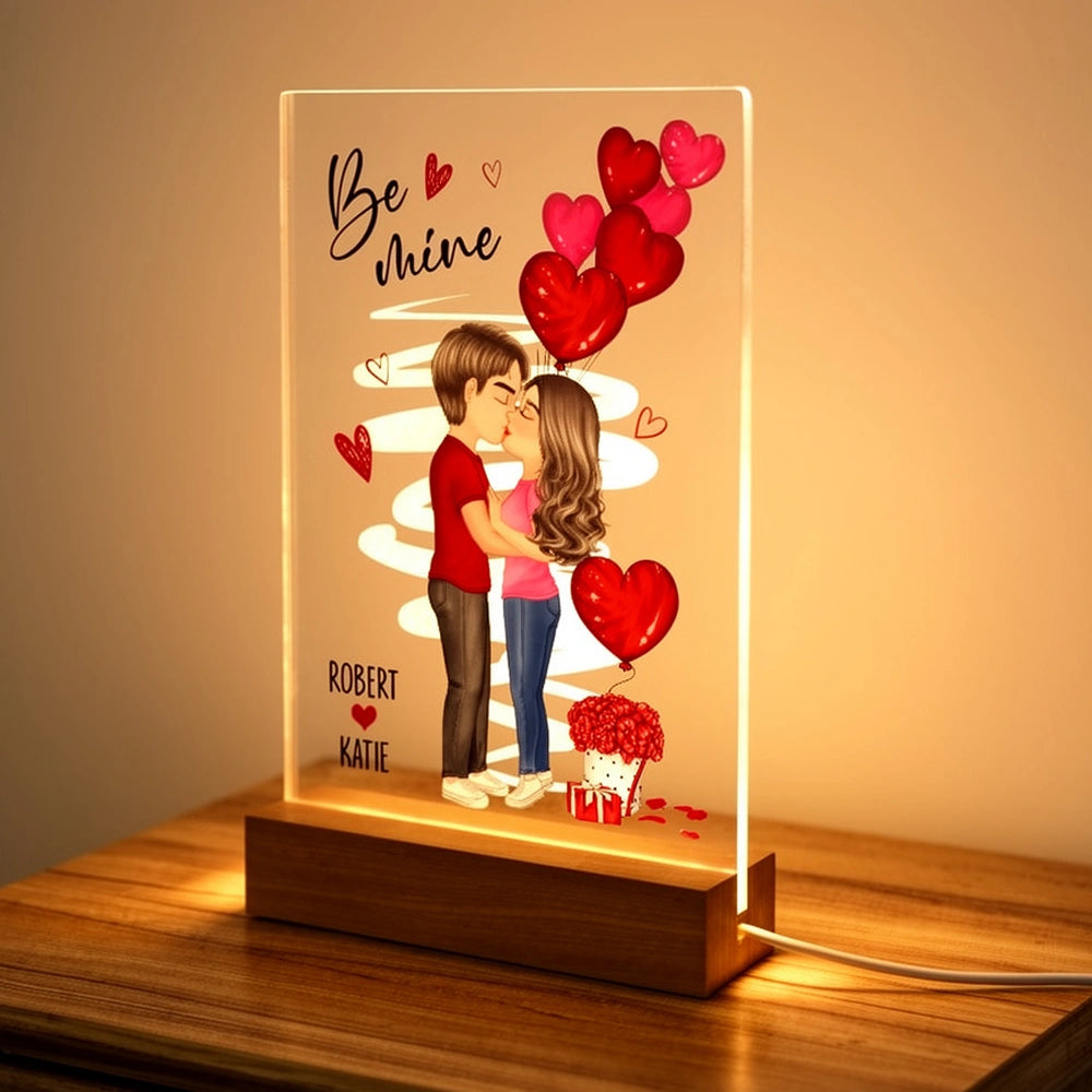 Personalized Be Mine Couple Kissing LED Light Plaque, Romantic Warm Glow Night Light, Unique Gift for Him or Her