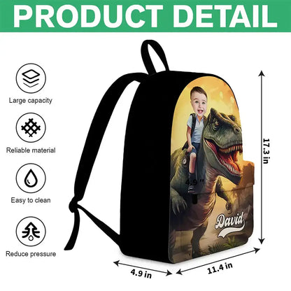 Kids School Backpack With Dinosaur Adventure Art, Personalized Unique Creative Gift for School Day Fun