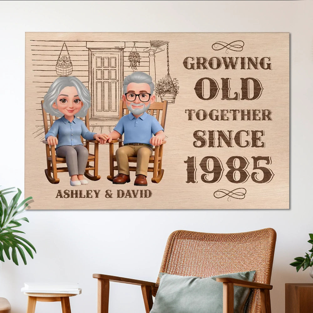 Personalized Couple Poster, Growing Old Together Rocking Chairs Wall Art, Unique Anniversary Gift for Husband & Wife
