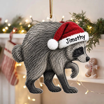 Viral Jimothy Raccoon Acrylic Ornament, Funny Santa Hat Christmas Tree Keepsake, Creative Gift for Animal Lovers