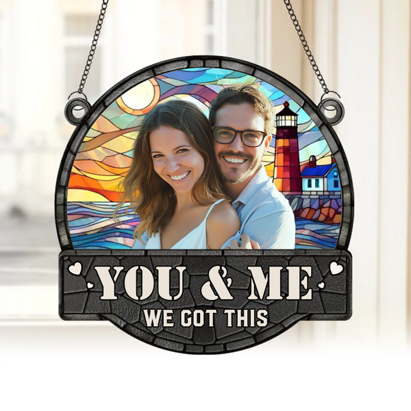 Custom Photo Together Is A Wonderful Place To Be - Couple Personalized Window Hanging Suncatcher - Gift For Husband Wife, Anniversary