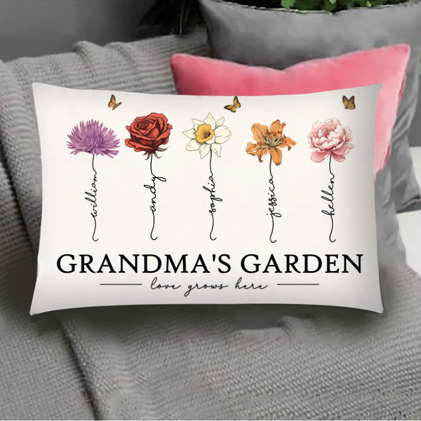 Grandma's Garden Love Grows Here Beautiful Birth Month Flower Gift For Grandma Mom Personalized Pillow or Poster or Canvas, Keychain, Plaque, Wallet Card