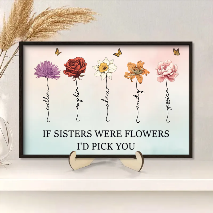 Custom personalized gift surprise with 'If Friends Were Flowers I'd Pick You' plaque, poster, ornament, jewelry dish, or keychain design