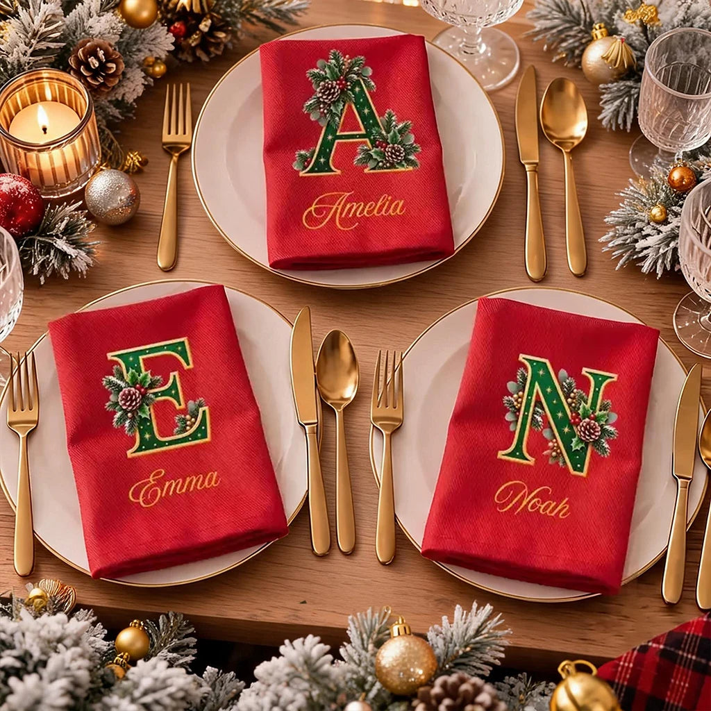 Personalized Reusable Cotton Napkin, Festive Christmas Table Setting, Creative Gift for Meaningful Family Gatherings