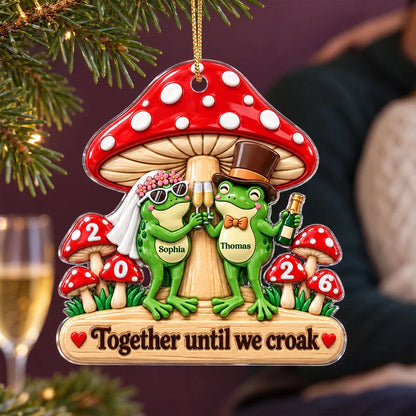 Personalized Frog Couple Acrylic Ornament, Wedding Toast Under Red Mushrooms, Unique Gift for Couples