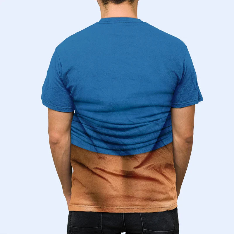 Personalized Printed Classic Tee, Funny Hairy Belly Holding Beer at Beach, Unique Creative Gift for Him