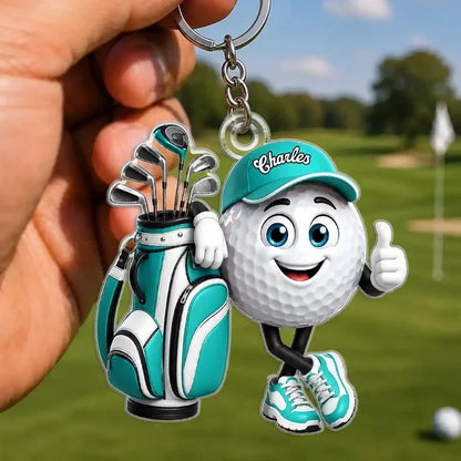 Personalized Acrylic Keychain, Bright Cartoon Golf Ball Giving a Thumbs Up, Creative Gift for Golfers