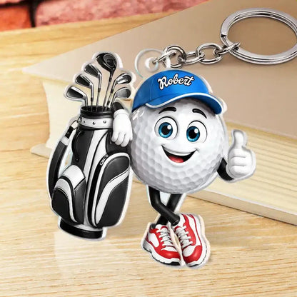 Personalized Acrylic Keychain, Bright Cartoon Golf Ball Giving a Thumbs Up, Creative Gift for Golfers