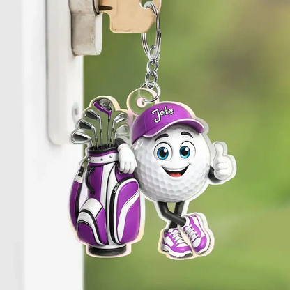 Personalized Acrylic Keychain, Bright Cartoon Golf Ball Giving a Thumbs Up, Creative Gift for Golfers