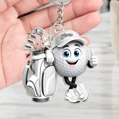 Personalized Acrylic Keychain, Bright Cartoon Golf Ball Giving a Thumbs Up, Creative Gift for Golfers