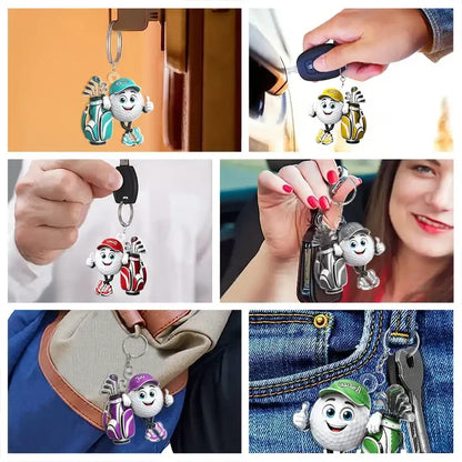 Personalized Acrylic Keychain, Bright Cartoon Golf Ball Giving a Thumbs Up, Creative Gift for Golfers