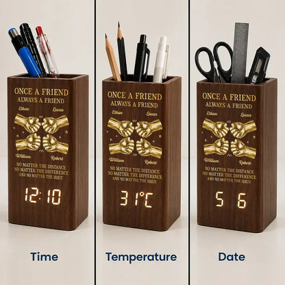 Personalized Wooden Pen Holder Clock, Brother Fist Bump Desk Organizer, Unique Gift for Brother