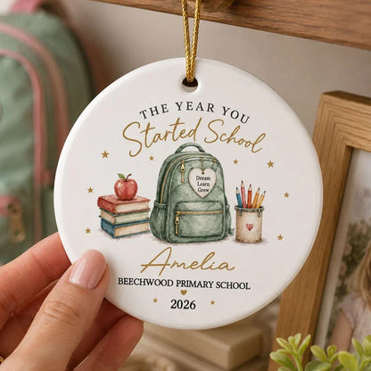 Personalized Ceramic Ornament, Watercolor First Day of School Keepsake, Unique Gift for Students