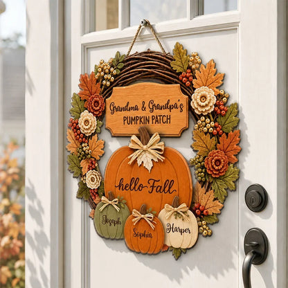 Personalized Wooden Sign, Grandma & Grandpa's Pumpkin Patch Fall Door Decor, Unique Gift for Grandparents