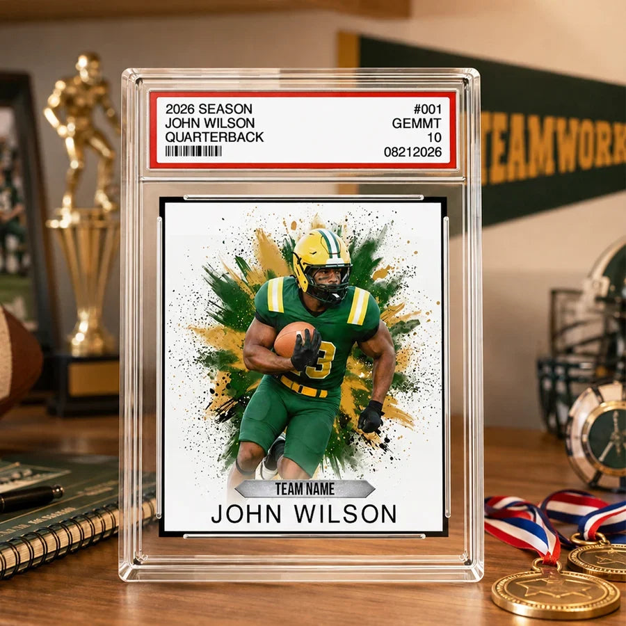 Rectangle Acrylic Block Plaque, Personalized Red & Gold Football Keepsake, Creative Gift for Players