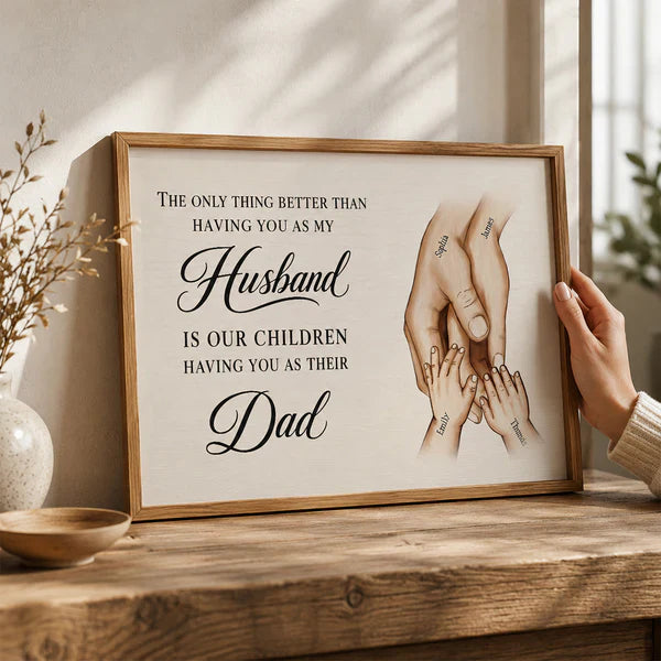 Personalized Poster for Husband & Dad, Warm Family Hands Wall Art, Unique Father's Day Gift
