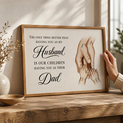 Personalized Poster for Husband & Dad, Warm Family Hands Wall Art, Unique Father's Day Gift