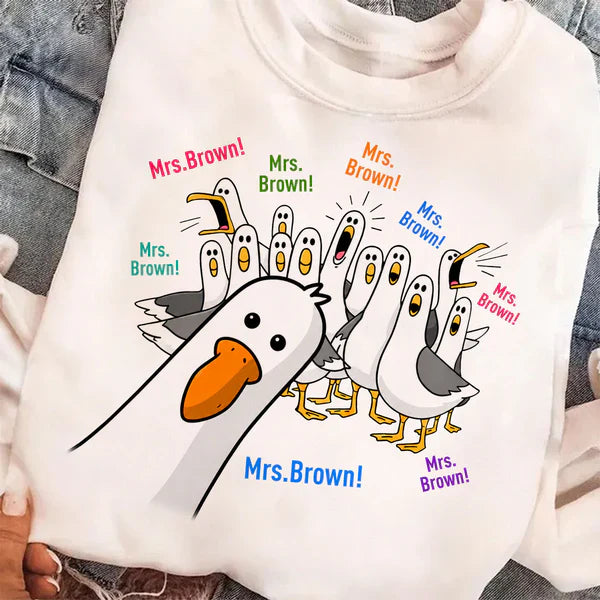 Personalized Seagulls Calling Classic Tee, Custom Teacher Name Design, Unique Back-to-School Gift