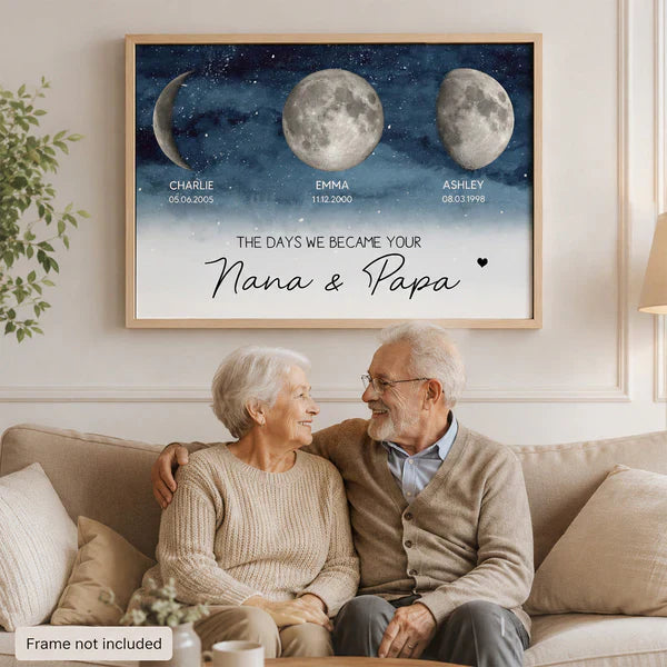 Personalized Moon Phase Poster, Custom Grandparents Wall Art, Unique Gift for Nana & Papa