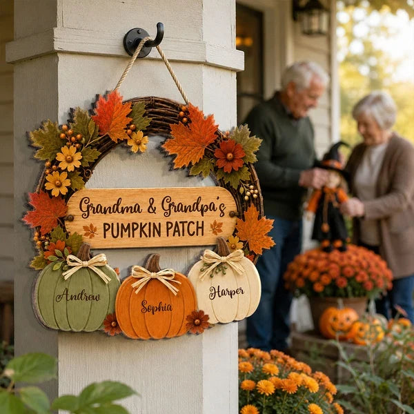 Personalized Grandma & Grandpa's Pumpkin Patch Wooden Sign, Warm Autumn Decor, Creative Family Gift