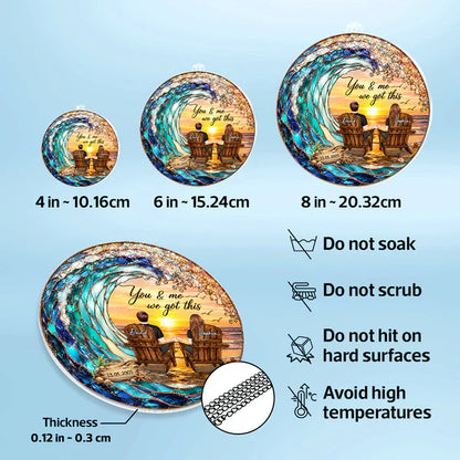 Custom Acrylic Suncatcher Ornament with You & Me Beach Art, Creative Gift for a Couple, Warm Window Glow