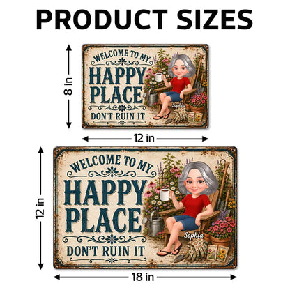 Personalized Rectangular Iron Sign with Relaxing Gardener, Vintage Happy Place Decor, Unique Gift for Mom