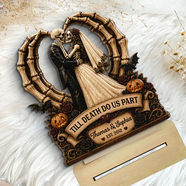 Personalized 2-Layer Wooden Plaque, Kissing Skeleton Couple Halloween Decor, Unique Gift for Couples