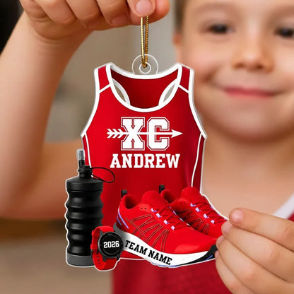 Personalized Acrylic Ornament, Red Cross Country Gear, Unique Christmas Gift for Runner