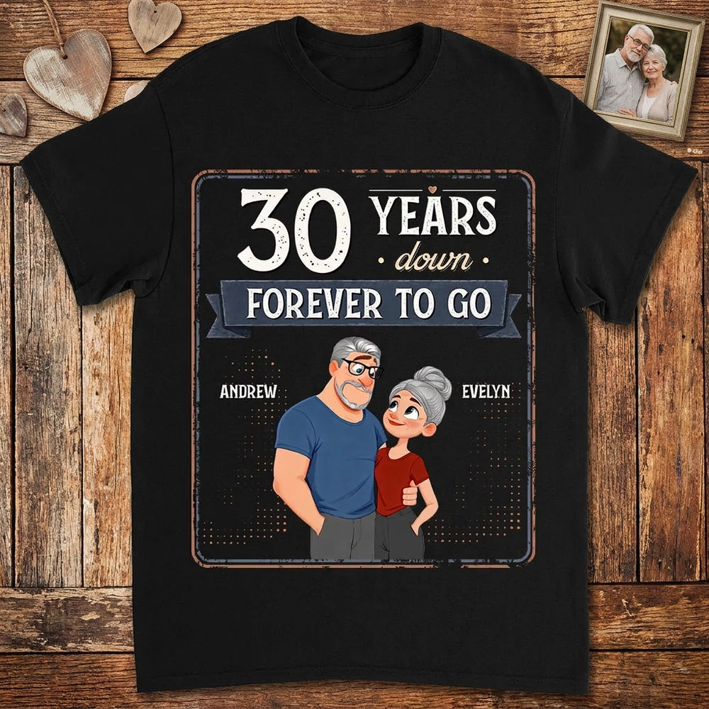 Personalized Classic Tee, Hugging Cartoon Couple Design, Unique Anniversary Gift for Couples